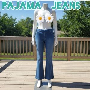 *4 For $10* Pajama Jeans Women's Flare Denim Dark Blue PETITE L